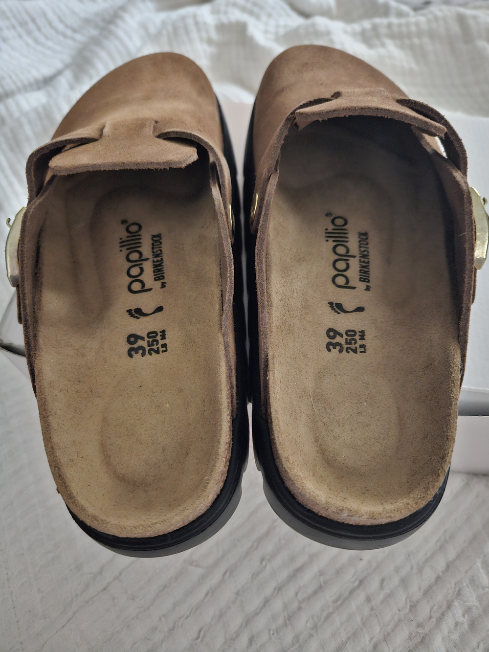 Birkenstock Boston Chunky Suede Slip-On Clog with Buckle in Dark Tea/Black - Picture 2 of 12